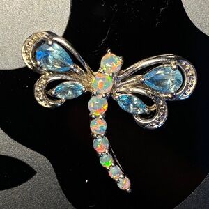 Diamond, Opal, and Topaz Dragonfly Pendant
